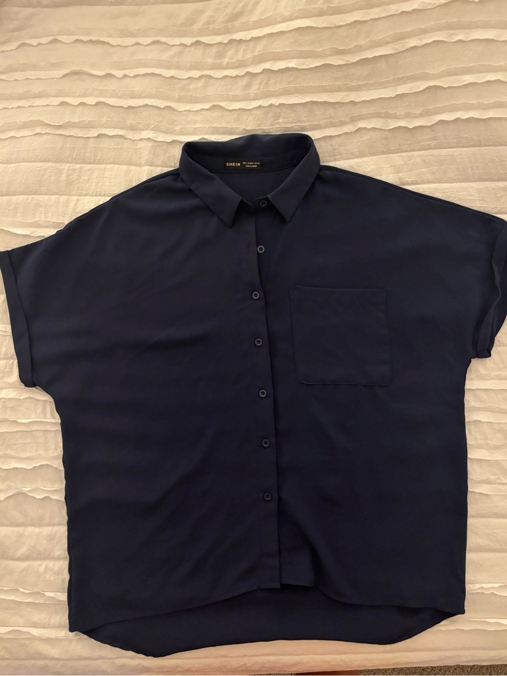 SHEIN Navy Short-Sleeve Button-Down Blouse